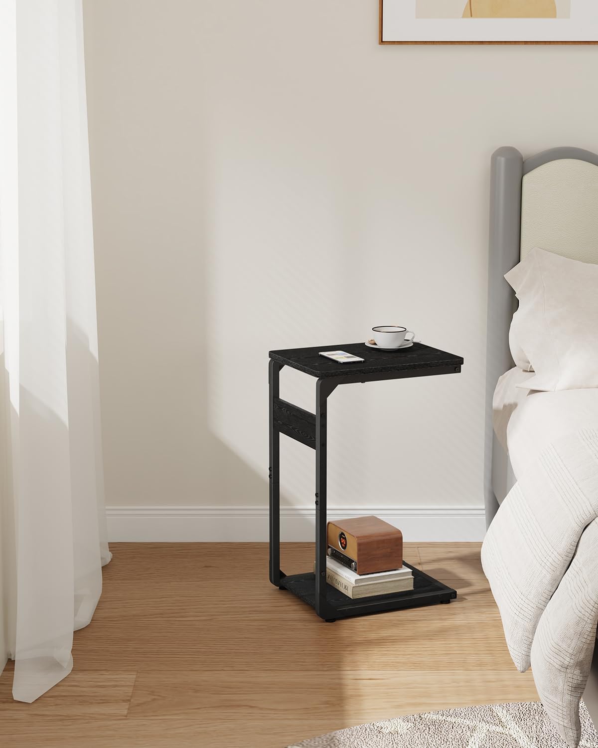 Narrow C-Shaped End Table, Small Side Table for Couch, Sofa TV Tray Table for Living Room, Bedroom, Bedside ET-YB-BK1