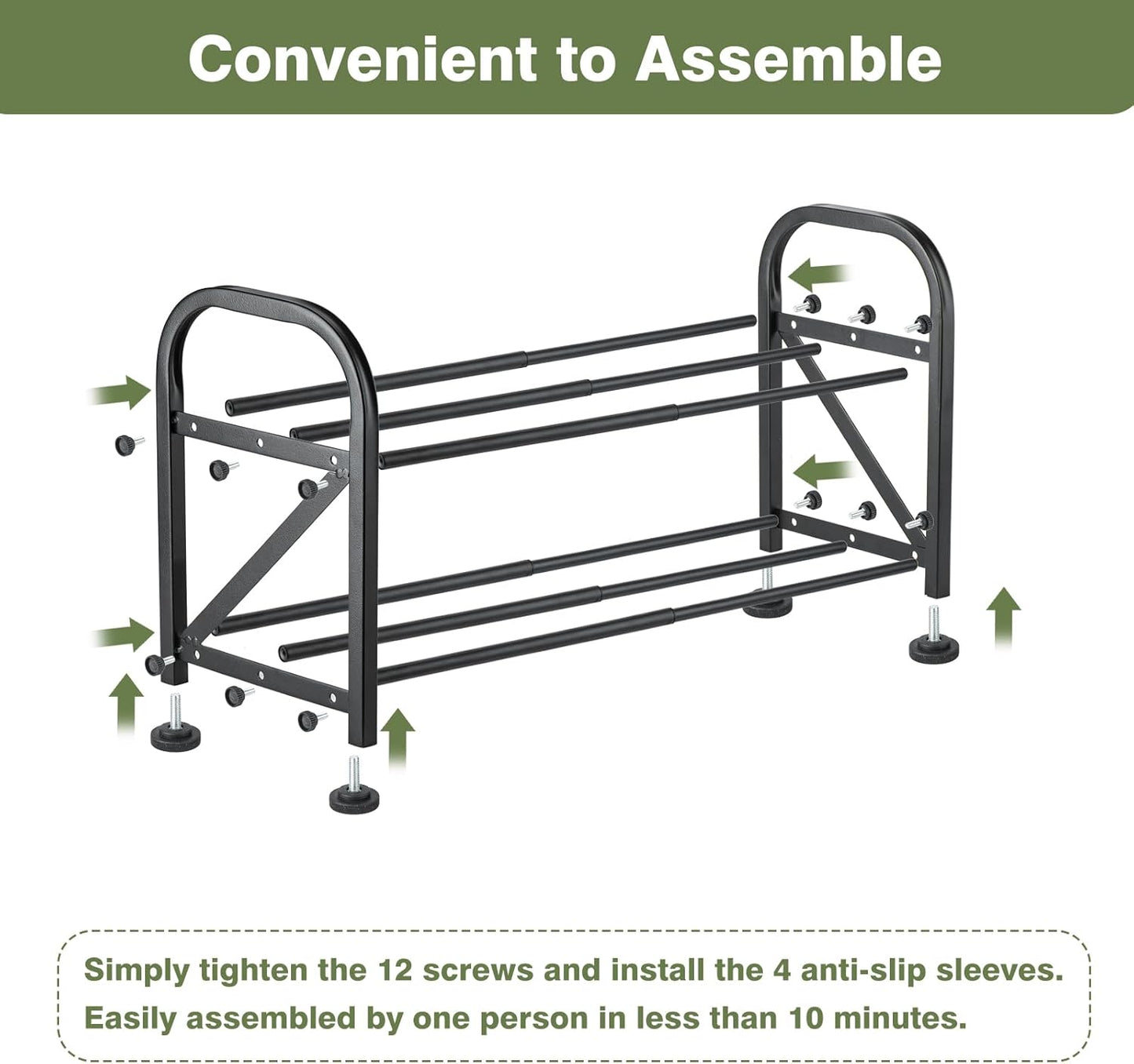 2-Tier Shoe Rack for Closet, 16"-33" Expandable ShoeRack, Adjustable for Entryway Closet Doorway SturdyMetal, Black