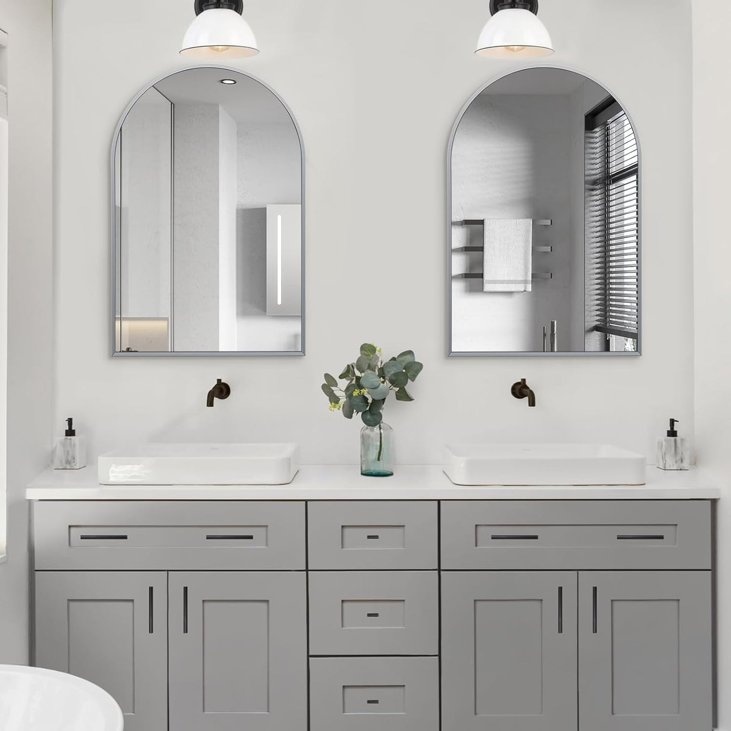 24" x 32" Silver Arched Mirror, Arch Wall Mirror, Metal Frame Black Bathroom Mirror, Arched Top Bathroom Vanity Mirror for Living Room, Bedroom, Entryway, Tempered Glass, Shatter Proof