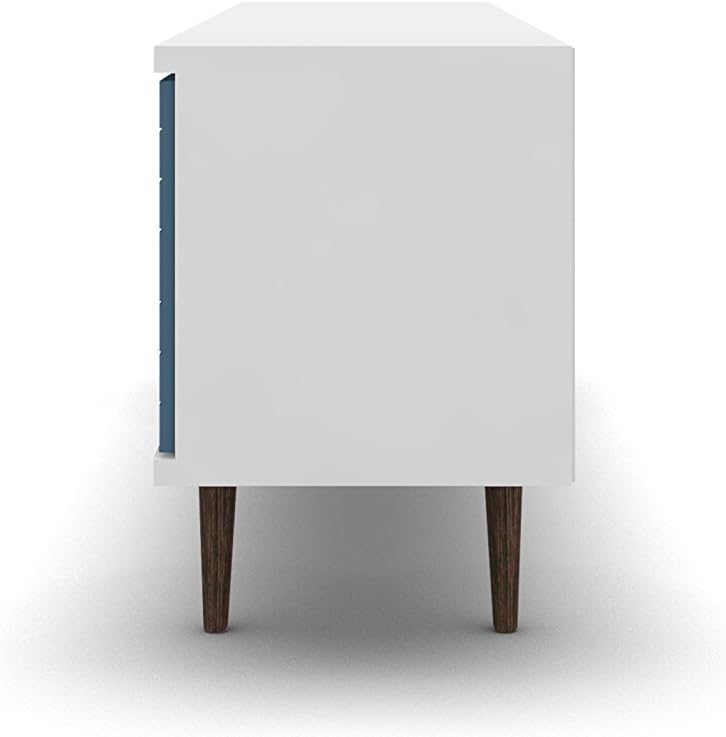 Manhattan Comfort Liberty Mid Century Modern TV Stand for Televisions up to 60 Inches, Bedroom and Living Room Entertainment Center with Storage, Shelves, and Cabinet, 63" Wide, White/Aqua