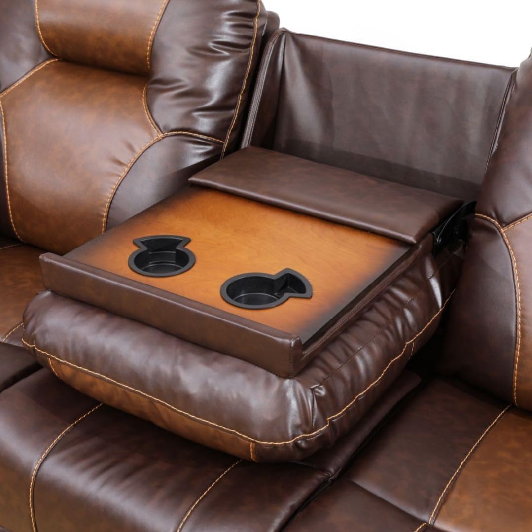 Manual Breathing Leather Recliner Sofa, Leather Recliner Couch, Comfortable Wide Lazy Leather Sofa for Living Room (Brown, 3-Piece)