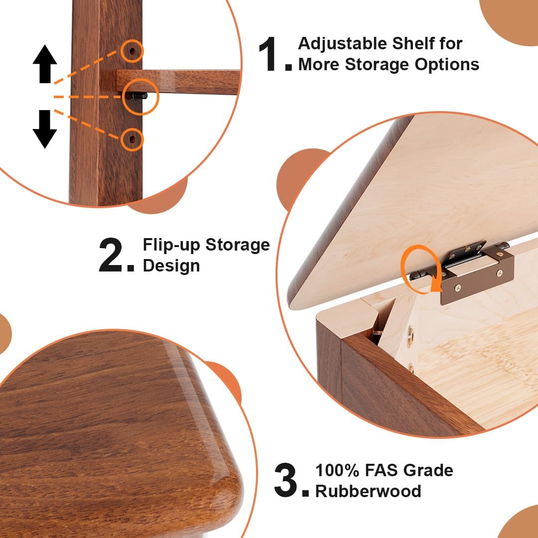 Shoe Storage Bench for Entryway - 4 Tier Shoe Rack for Front Door Entrance, Rubberwood Shoes Rack Height Adjustable, Entryway Bench with Shoes Storage for Any Room (Walnut, 47.2" W)