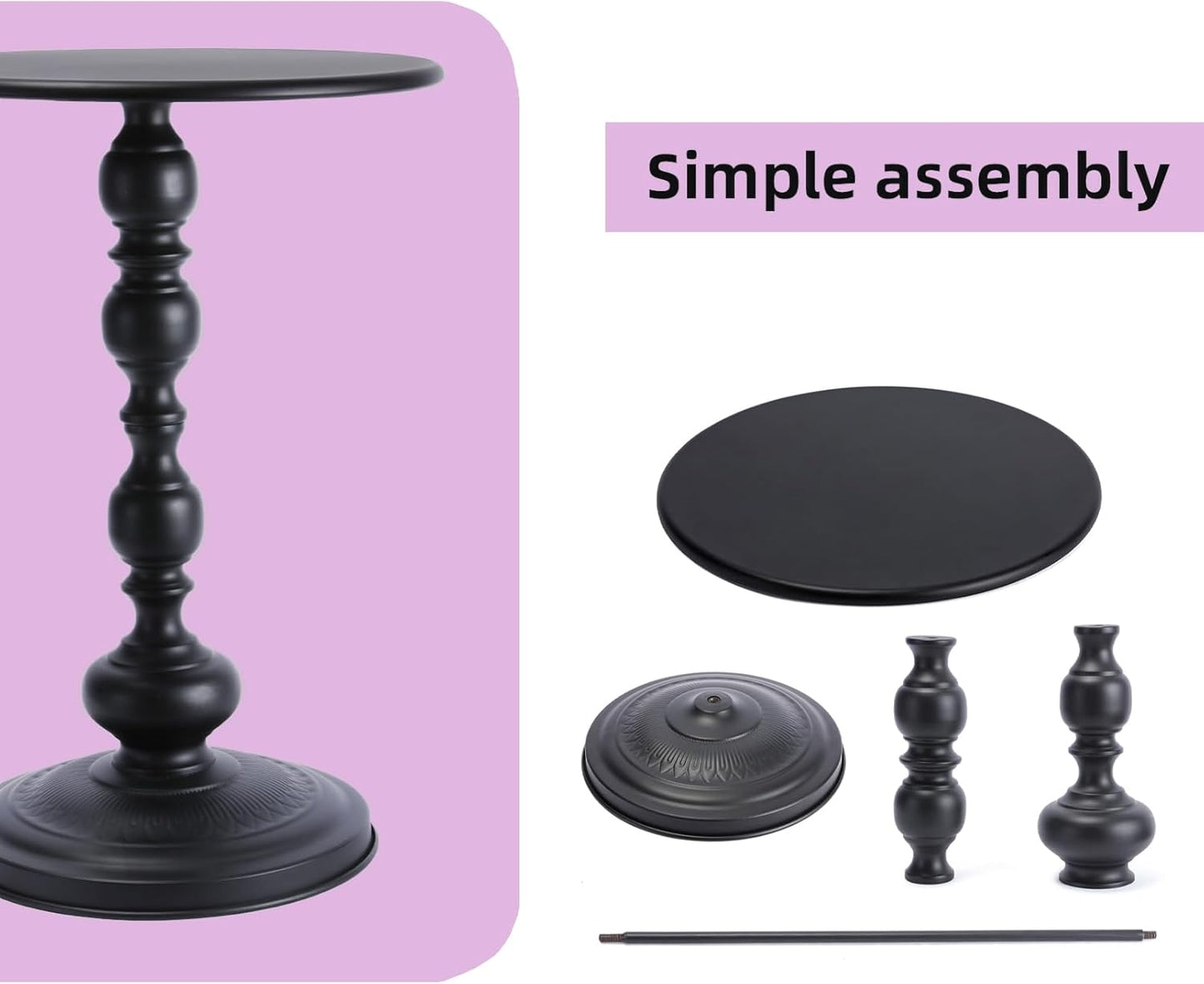 Benkyo Black Round End Side Table Modern Metal Pedestal Spindle Side Tables for Living Room Bedroom,Black