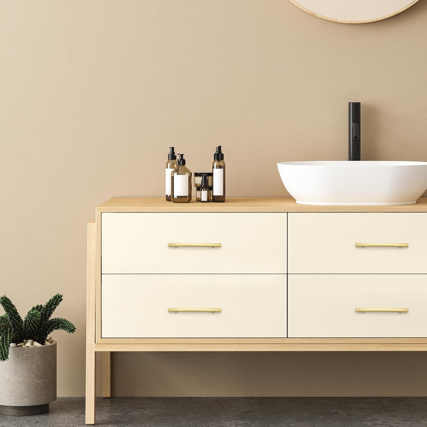 5 Pack Cabinet Handles 5" Hole Center - Curved Cabinet Pulls Brushed Brass Drawer Pulls for Kitchen Cupboard Solid Handles for Dresser Drawer Arch Closet Hardware