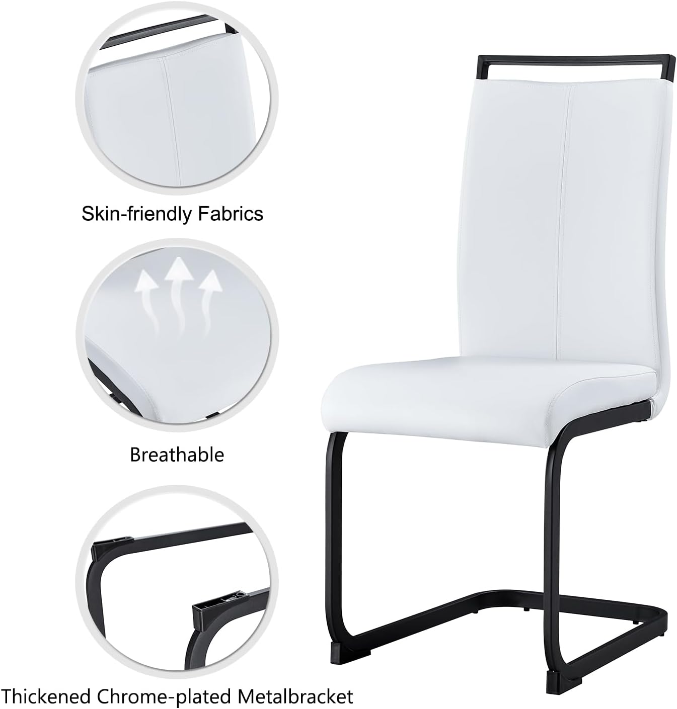 Modern Dining Chairs Set of 4,High Back Kitchen Chairs,Side Room Chair with Black Powder Coating Metal Legs,Easy to Clean Upholstered Dining Chairs,Ideal for Living Room(White Chairs)