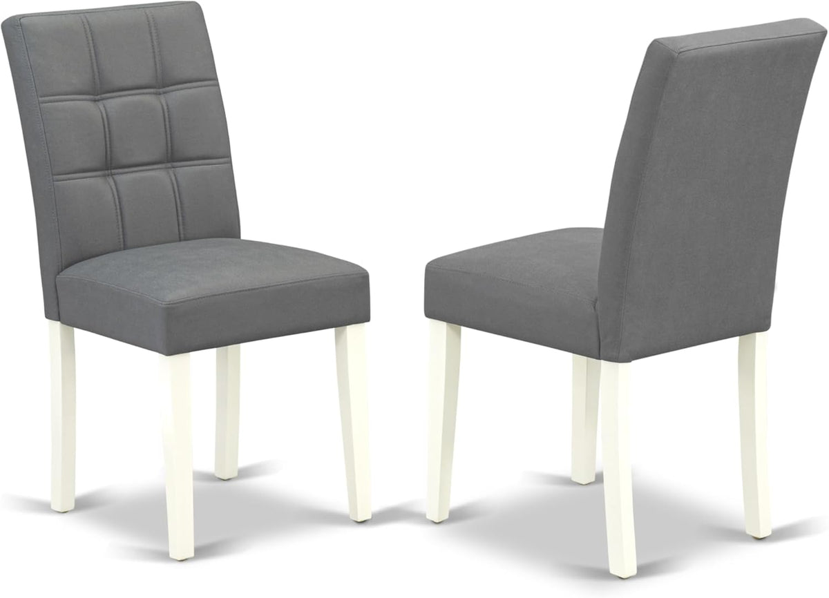 East West Furniture DOAS5-LWH-41 5 Piece Kitchen Table Set Includes A Dinner Table and 4 Platinum Gray Polyester Fabric Person Chairs with Stylish Back- Linen White Finish