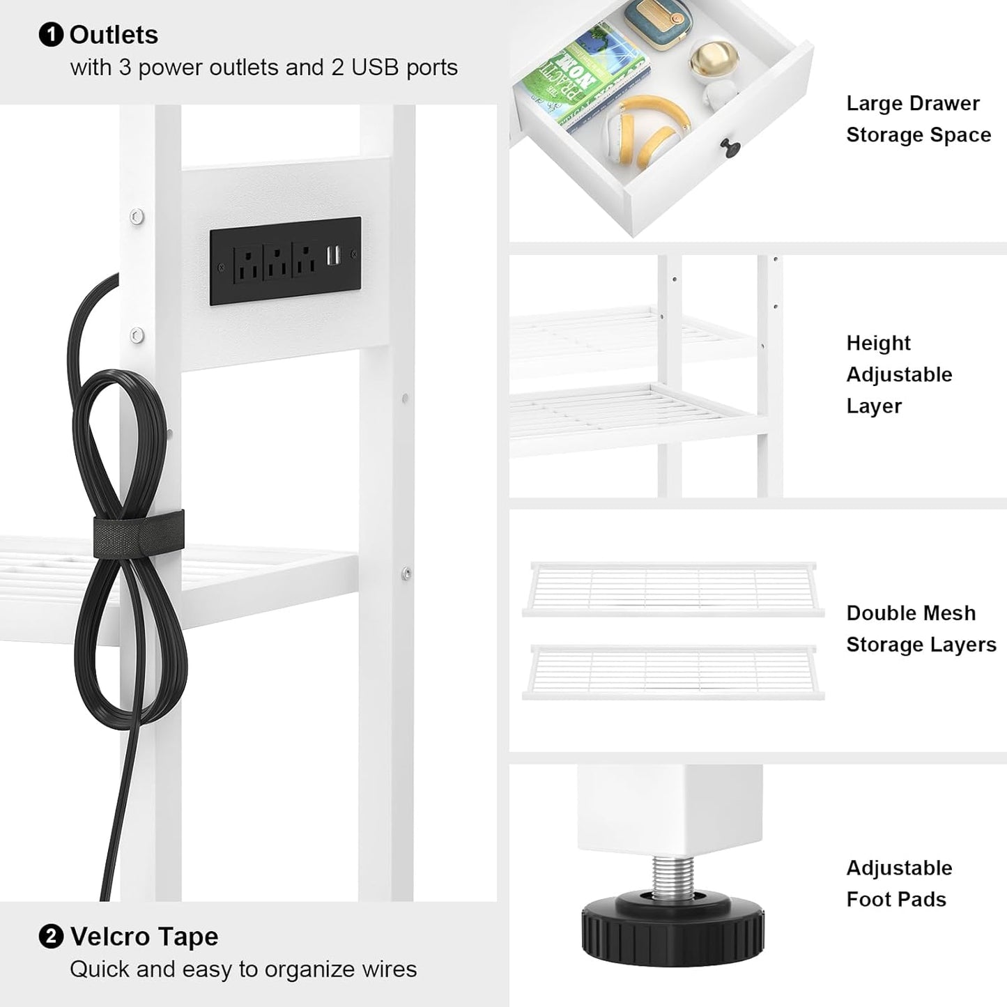 Ecoprsio Entryway Table with Outlets and USB Ports, Console Table with 2 Drawers, Small Sofa Table with Storage Shelves for Living Room, Couch, Hallway, Foyer, Kitchen Counter, 32'', White