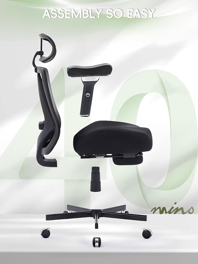 Office Chair 500lbs, Ergonomic Desk Chair with W Thick Cushion & 4D Armrest, Executive Mesh Desk Chair with Adjustable Lumbar, 2D Headrest, Footrest, Swivel Task Chairs for Home Office Gaming, Black