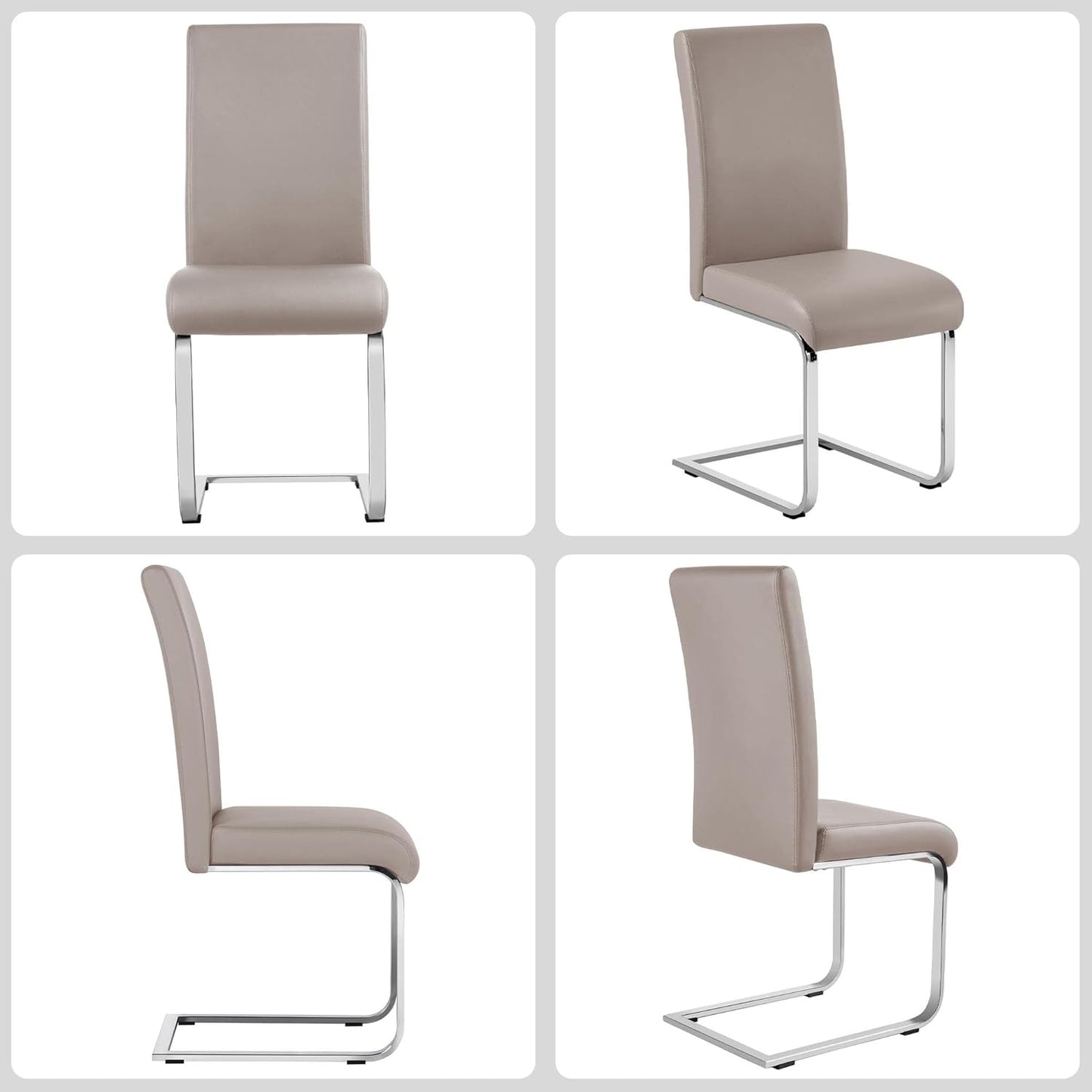 Yaheetech Dining Chairs Set of 4 Modern Faux Leather Upholstered Dining Room Chairs with High Back and Metal Chrome Legs for Kitchen/Living Room/Restaurant, Light Brown