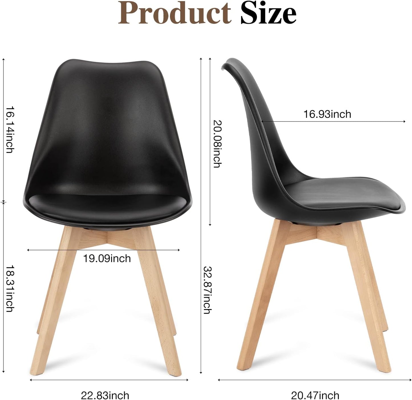 OLIXIS Dining Chairs Set of 4 Mid-Century Modern Dinning Chairs, Living Room Bedroom Outdoor Lounge Chair PU Leather Cushion and Wood Legs, Black