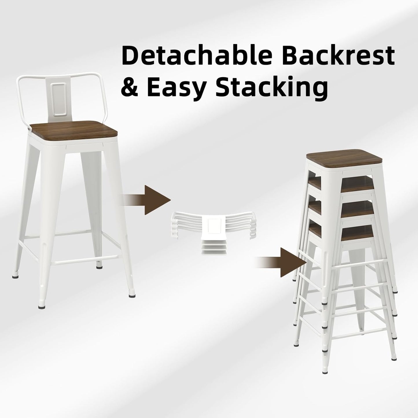 26 Inch Swivel Bar Stools Set of 4, Counter Height Bar Stools with Low Back, Metal Industrial Bar Chairs for Kitchen Island (White)
