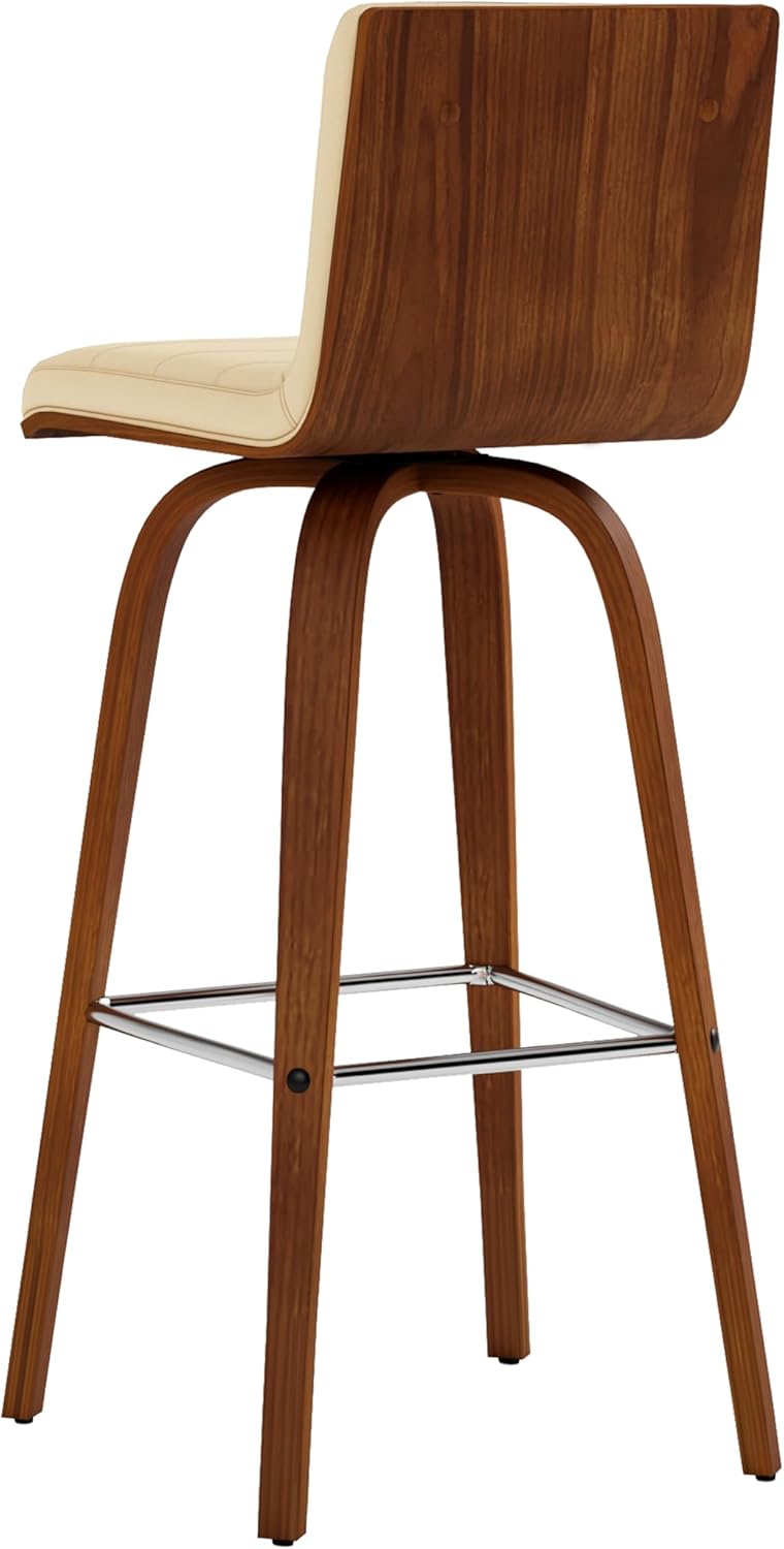 Vienna 30" Swivel Bar Stool in Walnut Wood Finish with Cream Faux Leather - Set of 3