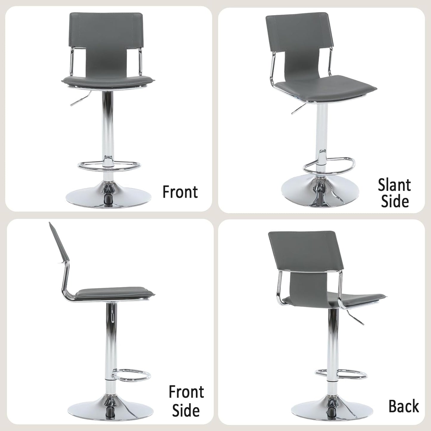 Sidanli Grey Bar Height Chairs, Swivel Barstools with High Backrest, Bar Stools Set of 2 for Kitchen Counter, Coffee Bar, Breakfast Countertop