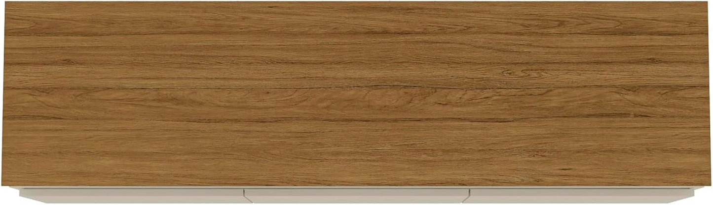 Manhattan Comfort Yonkers 63 Inch Mid Century Modern TV Stand with Storage, 3 Flip Down Door, Hole for Wire Management, Fits Up to 60" Television, Durable & Versatile Console Table, Off White/Cinnamon