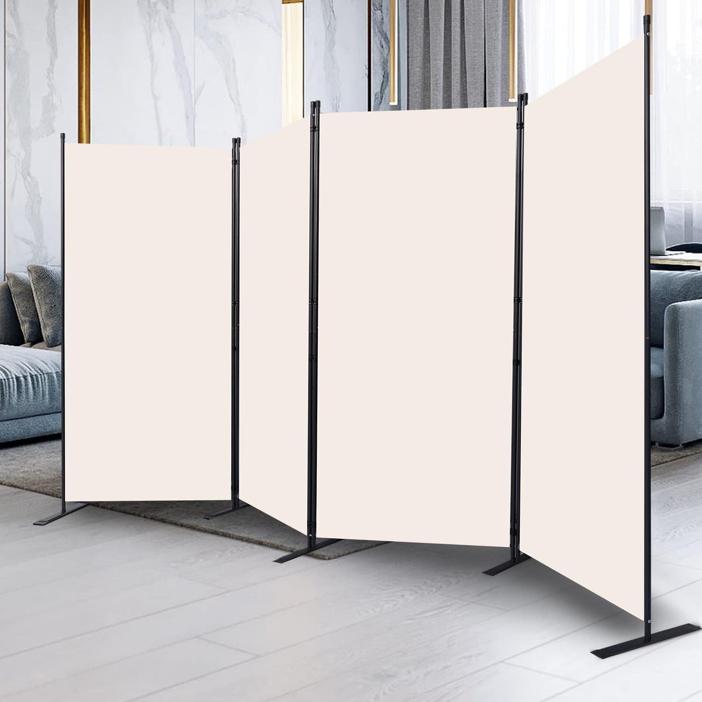 Room Divider, 4 Panel Folding Privacy Screens with Wider Support Feet, 6 Ft Portable Room Partition for Room Separator, 136" W X 71" H, Beige