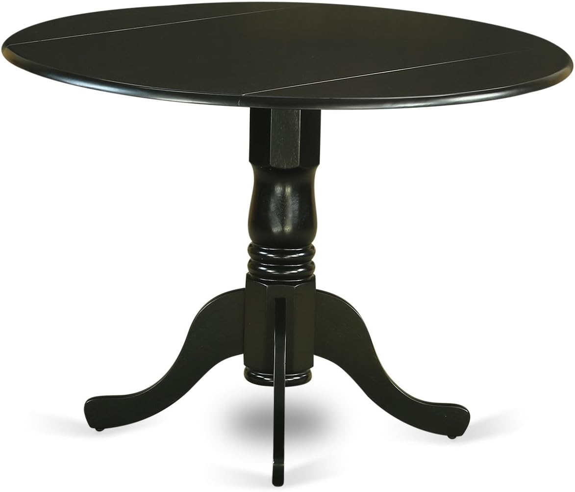 East West Furniture DLVA5-BLK-W 5 Piece Dining Set Includes a Round Dining Room Table with Dropleaf and 4 Kitchen Chairs, 42x42 Inch, Black