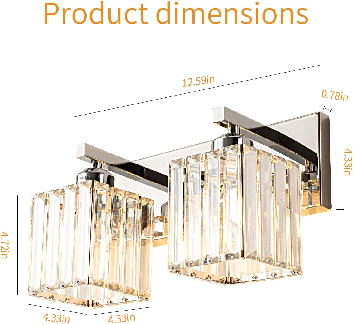 Modern Bathroom Vanity Light 2-Lights Chrome Crystal Bathroom Wall Light Vanity Light Fixtures,12.59-inch Modern Minimalist Design