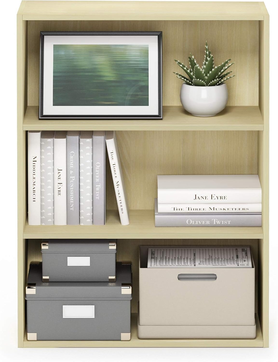 Furinno Pasir 3-Tier Open Shelf Bookcase, Maple