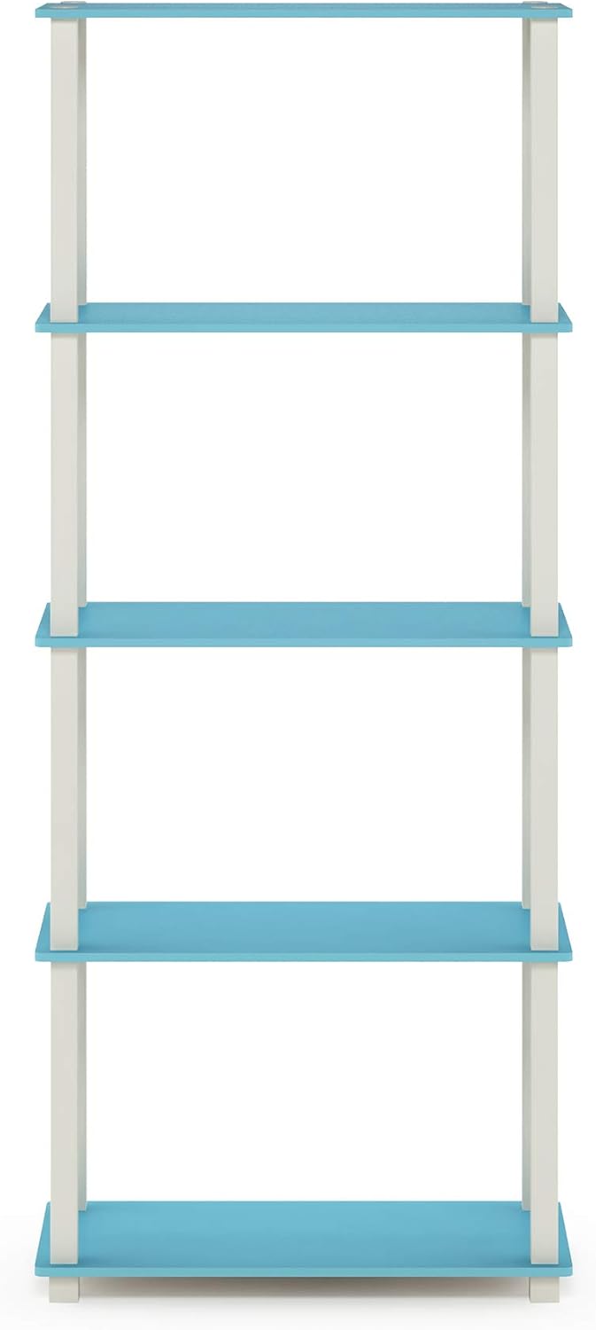 Furinno Turn-N-Tube 5-Tier Multipurpose Shelf / Display Rack / Storage Shelf / Bookshelf, Square Tubes, Light Blue/White