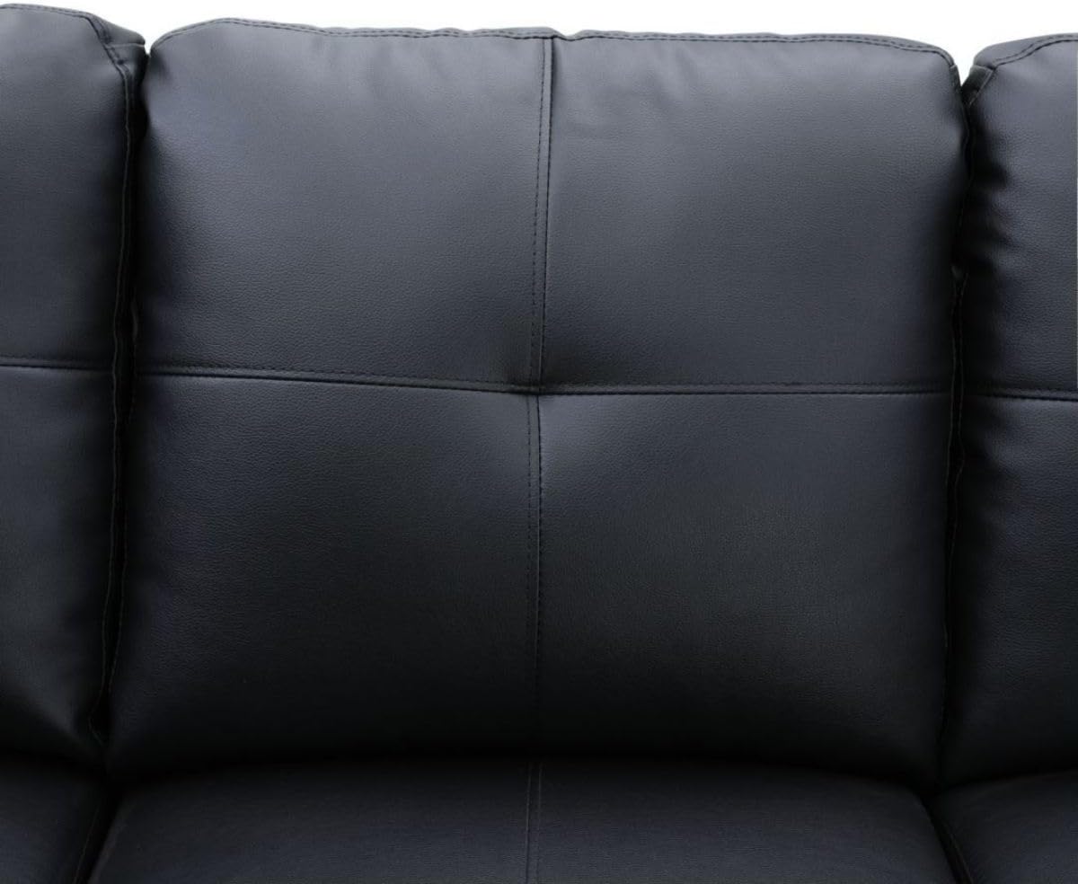 Black White L-Shaped 3-Piece Faux Leather Sofa with Storage Ottoman Set, Sectional Couch Sofa Set for Living Room, Office, Small Space