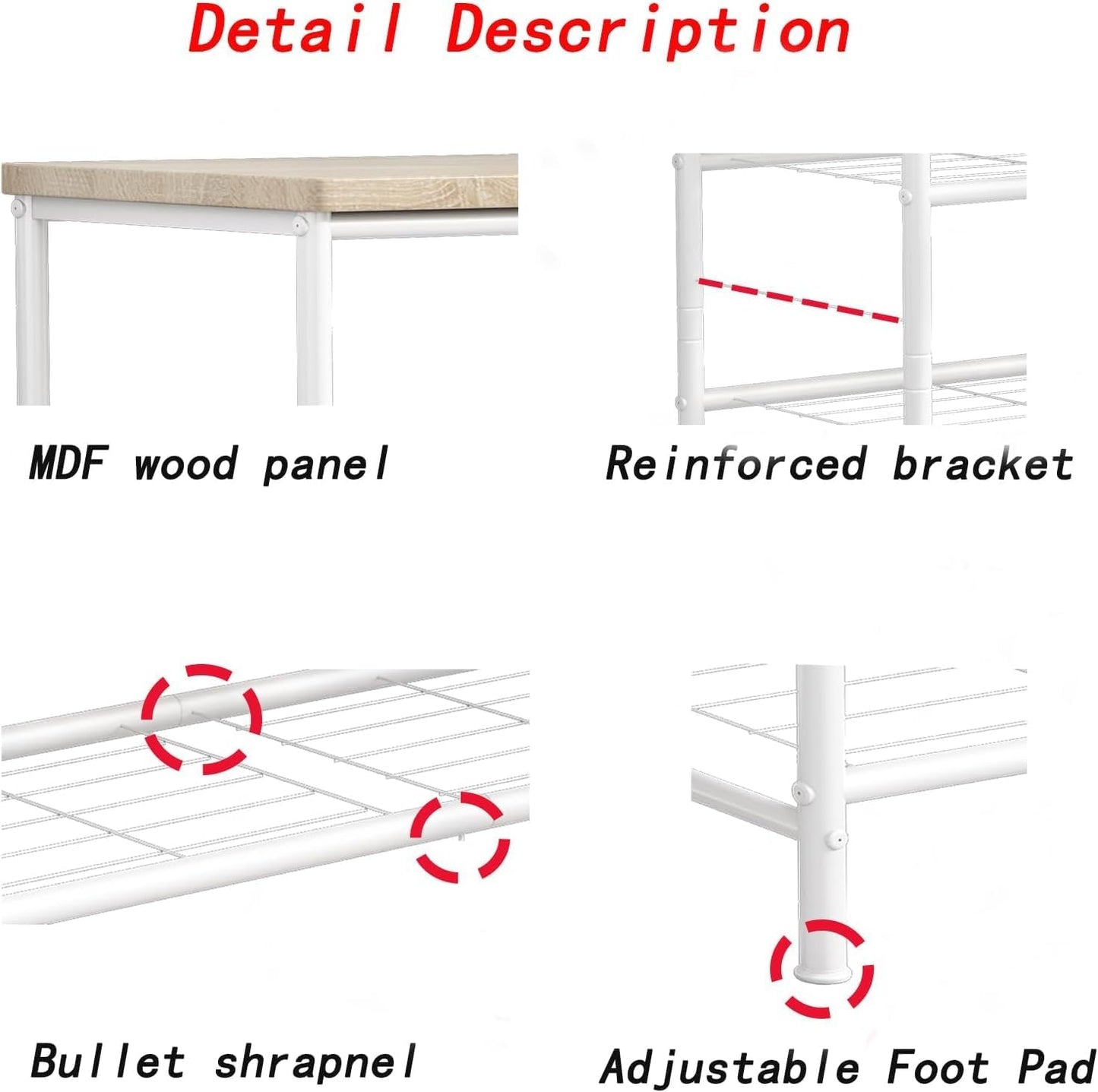 Shoe Rack Organizer 4 Tier for Closet Entryway Free Standing Metal Storage Shoe Shelf with MDF Top Board,White+Oak