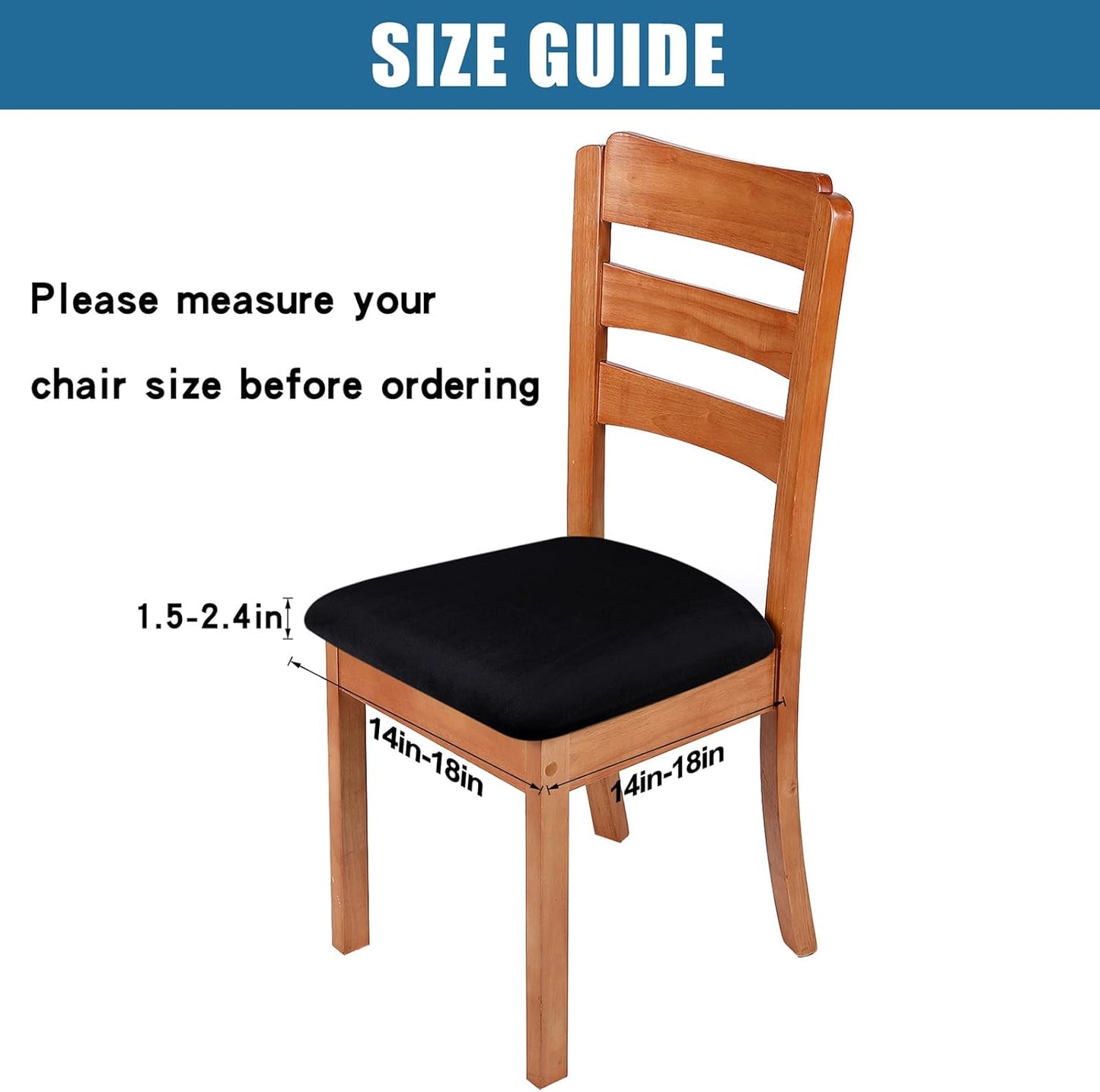 Smiry Velvet Seat Covers for Dining Room Chair Set of 4, Stretch Fit Removable Washable Chair Seat Cushion Protector Slipcovers with Ties, Black