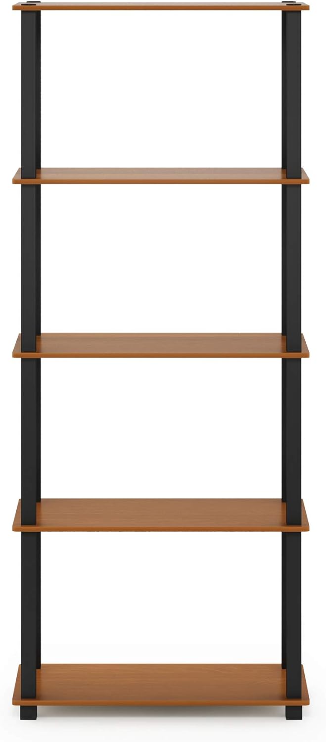 Furinno Turn-N-Tube 5-Tier Multipurpose Shelf / Display Rack / Storage Shelf / Bookshelf, Square Tubes, Light Cherry/Black