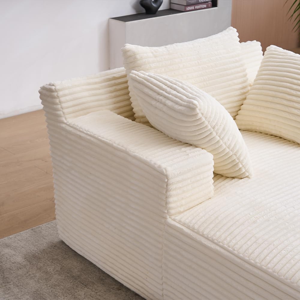 Oversized Chaise Daybed Lounge Sleeper Chair Sofa Bed Indoor, Fluffy Corduroy Upholstered Sleeper Recliner Sofabed Extra Wide Full Foam Cloud Sofabed W/3 Pillows for Home/Apartment Living Room Bedroom