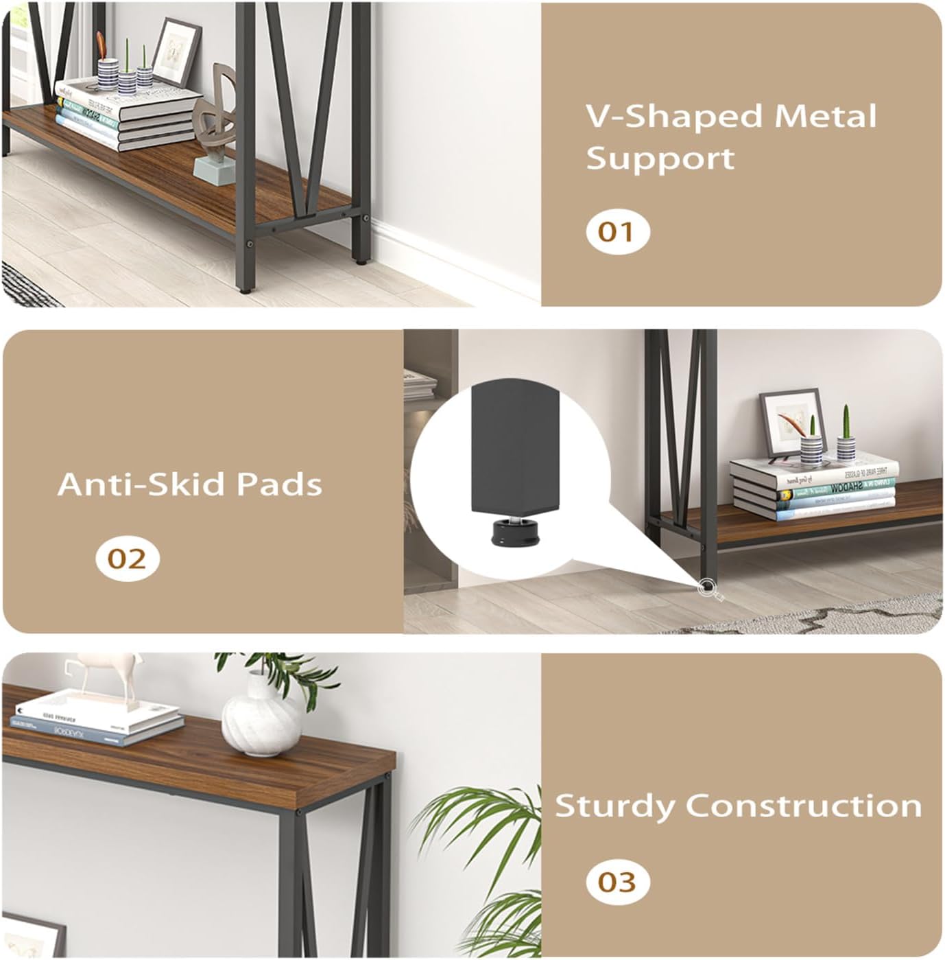 FOLUBAN Entryway Table, Narrow Console Table, Modern Sofa Table for Living Room, Hallway, Behind Couch (Rustic Walnut)