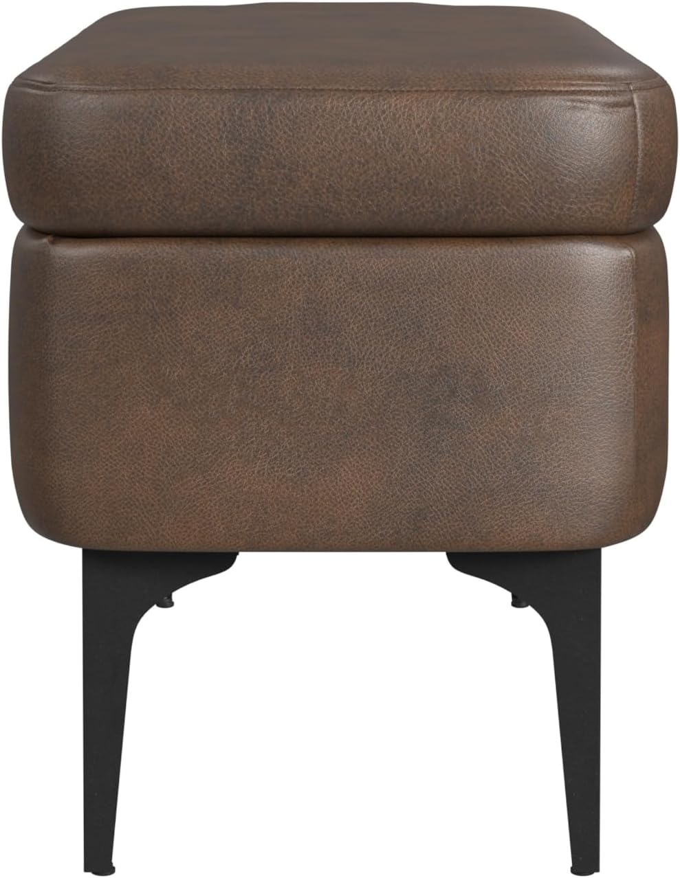 HomePop Upholstered Storage Bench with Metal Leg Home Décor|Bench with Storage for Living Room & Entryway - Brown Faux Leather