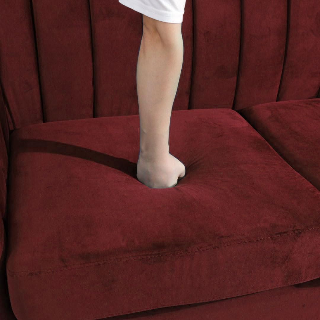 Sectional Sofa Set, Microfiber Chesterfield Upholstered Sofas Loveseat Couch Chair Sets with Style Button Tufted, Scroll Arms and Nailhead for Living Room, Office, Apartment-Red,S