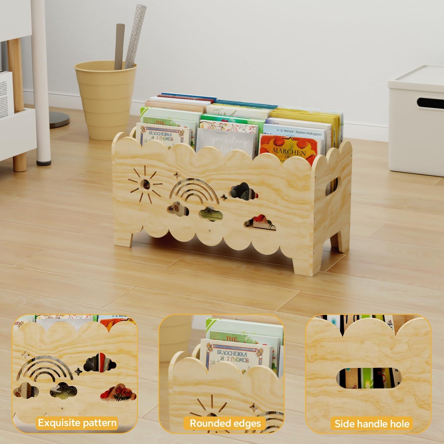 Wood Kids Bookshelf, Montessori Bookshelf, Suitable Kids Rooms, Nursery & Classroom, Kids Bookshelf and Toy Storage, Toddler Book Rack, Nursery Book Shelves, Kids Bookcase
