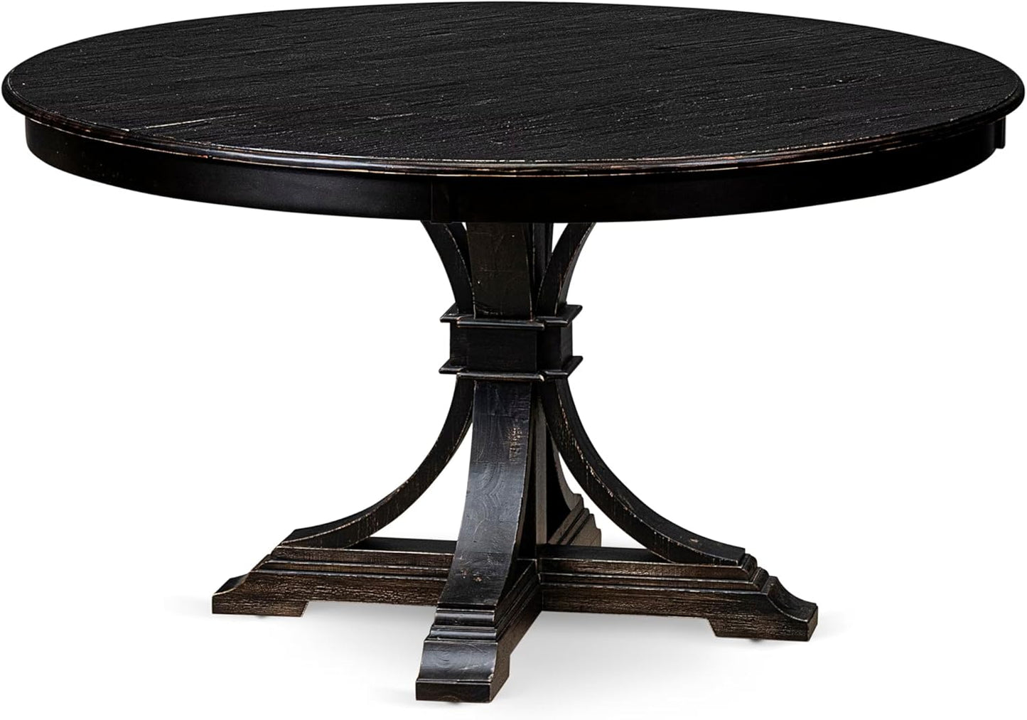 F57-11-TP - Modern Kitchen Table with Acacia Wood Round Tabletop, Sand Blasted Black Finish