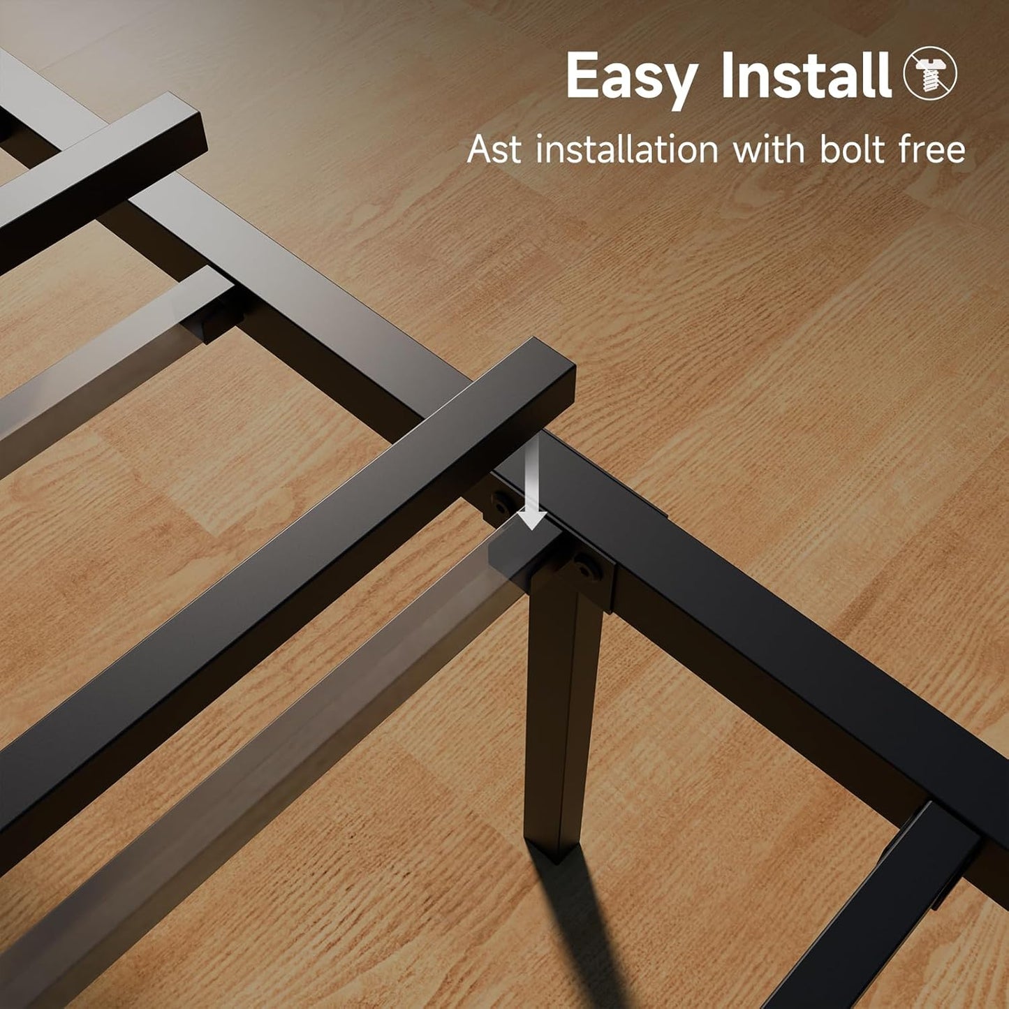 Z-hom Upgraded Twin Bed Frames, Heavy Duty Metal Sturdy Bed Frame Twin Size with Modern Wood Headboard & Footboard, Stable Platform Bed Furniture Bed Storage, No Noise, No Box Springs, Black