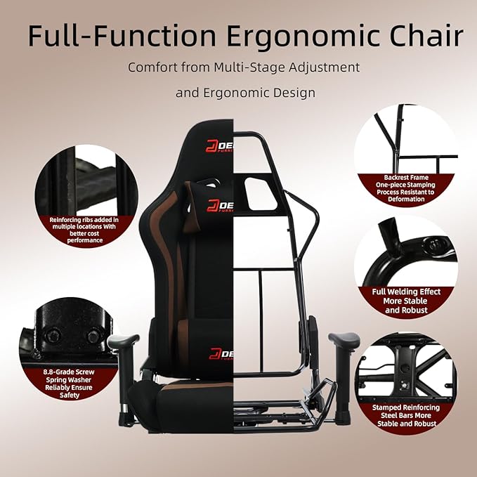 Ergonomic Fabric Gaming Chair with Footrest and Lumbar Support Racing Office Chair Adult-Specific Computer Gaming Chair Wrinkle-Resistant.(1005-Brown)