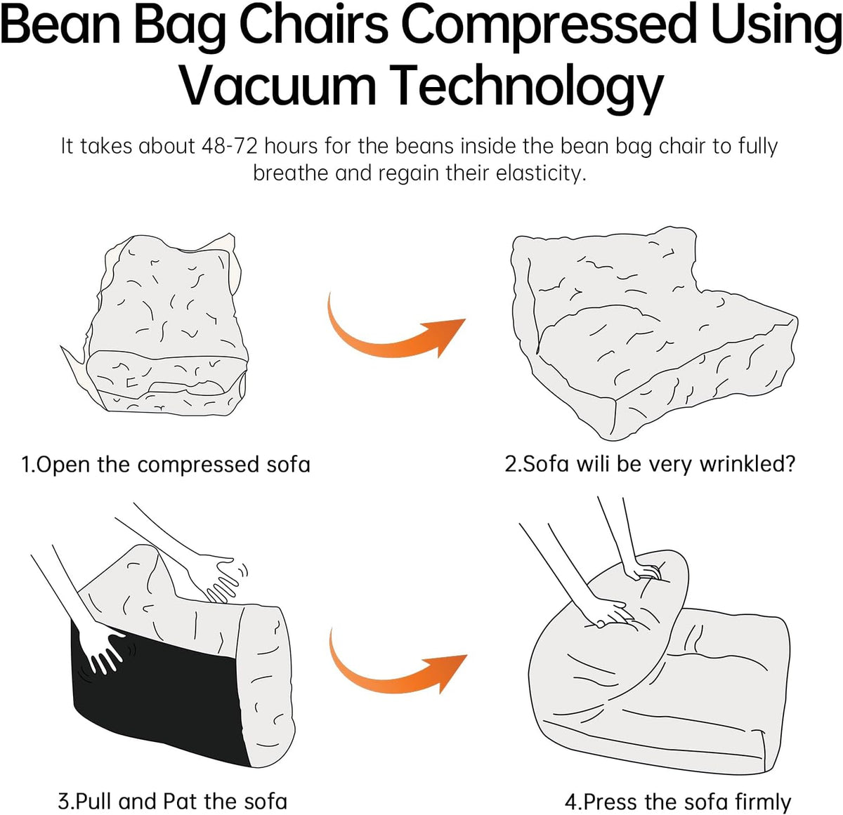Bean Bag Chair Lazy Bean Bag Sofa, Floor Beanbag Chairs with Stuffed High-Density Foam, Memory Foam Bean Bag Sofa for Living Room, Bedroom and Office