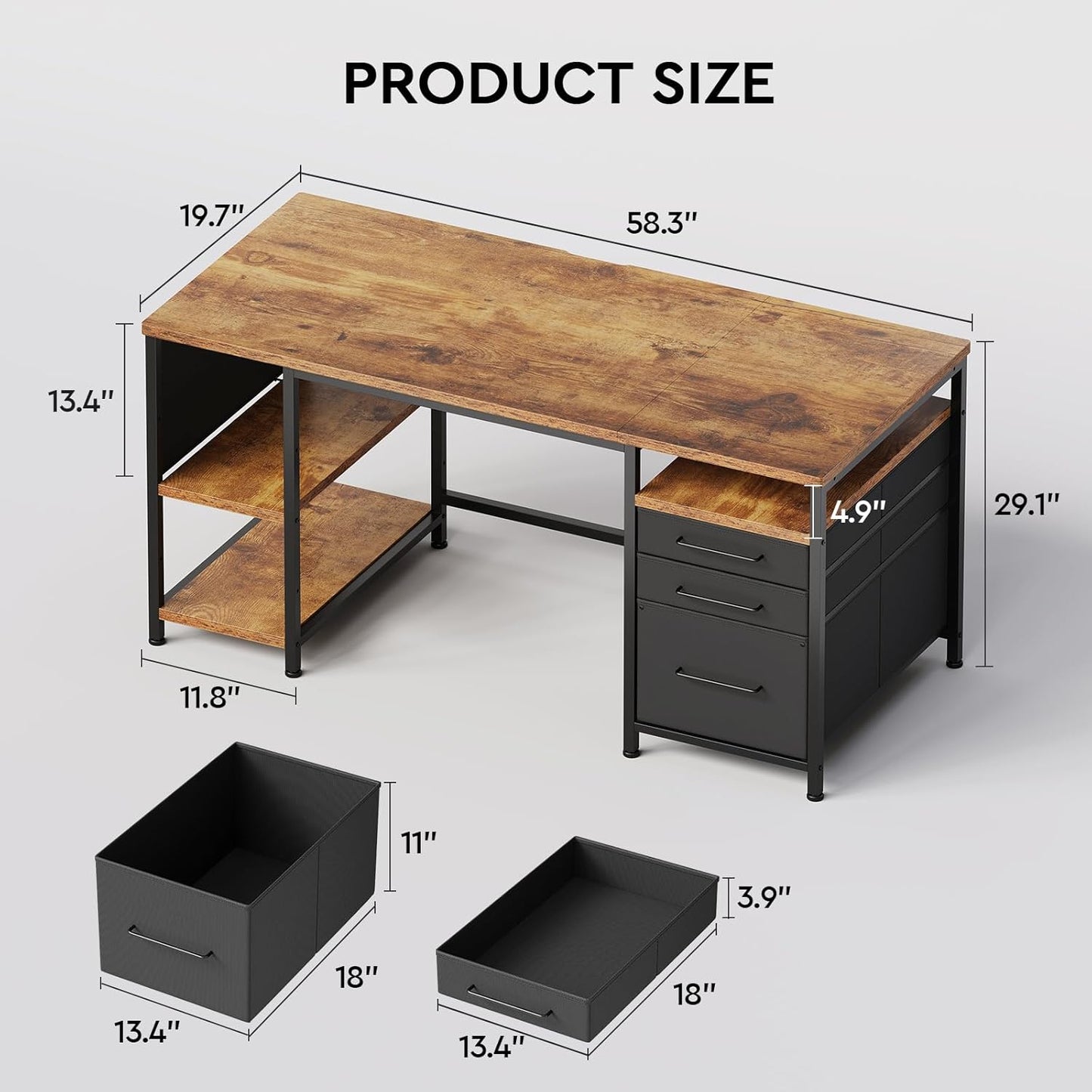 Maihail Maihail Home Office Desk with Drawers Adjustable Shelves, 59 inch Writing Desk with File Cabinet, Large Computer Desk with Storage, Rustic Brown