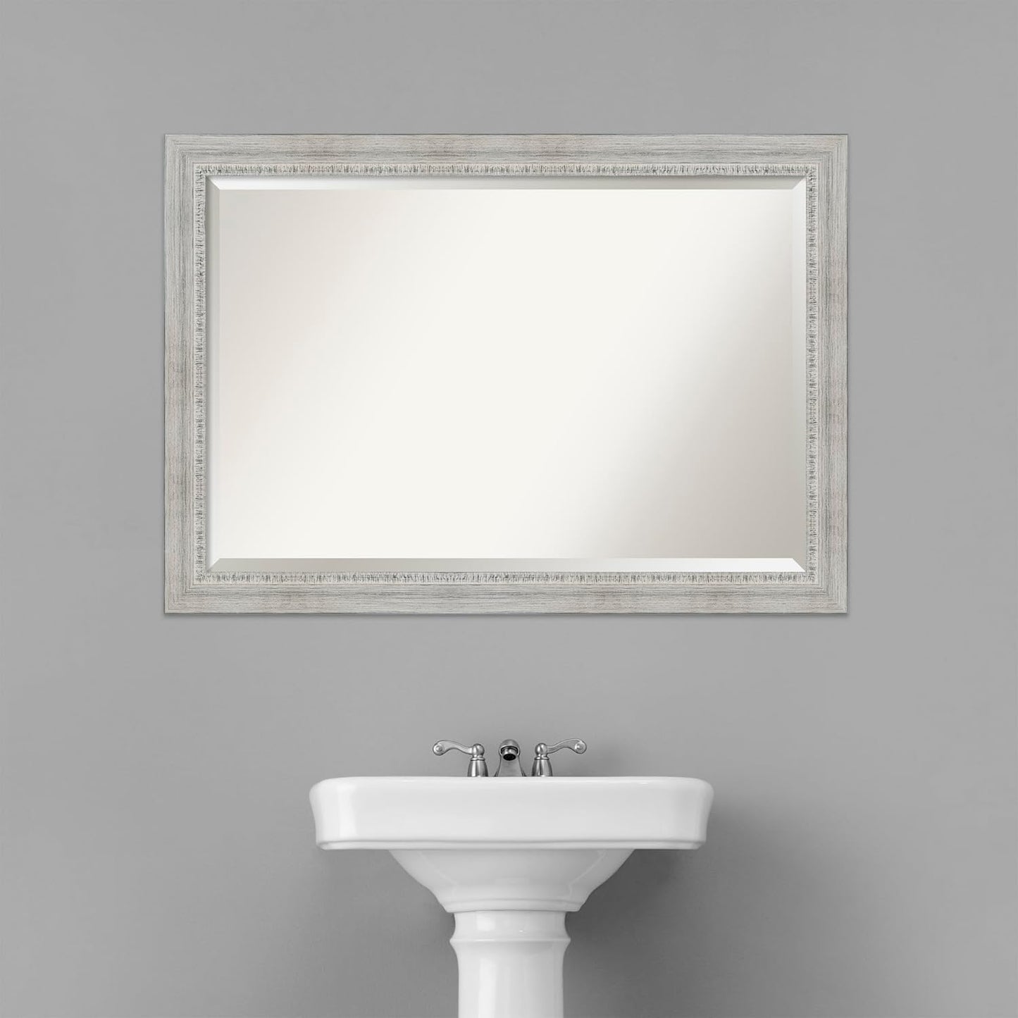 Amanti Art White Bathroom Mirror for Over Sink, 29x41 Rustic White Wash Rectangle Vanity Mirror, Large Rustic Farmhouse Wood Frame, Hangs Horizonally and Vertically, Bathroom Wall Decor, Beveled Edge