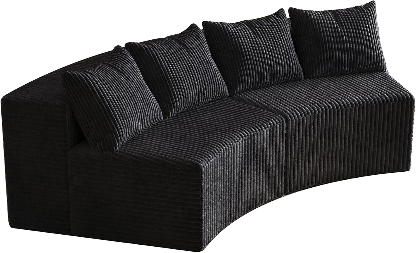 KEIKI Corduroy Curved Sectional Sofa, 2 Seater Symmetrical Modular Semi Circular Couch, Deep Seat Tufted Corner Sofa for Living Room, Lobby, Black