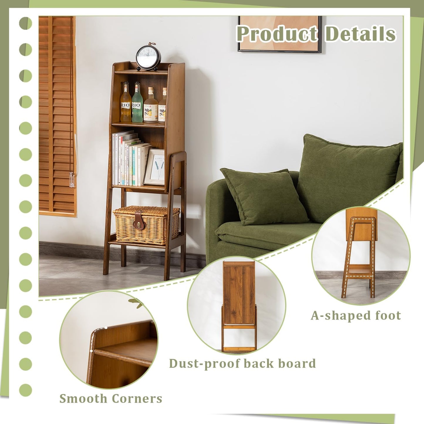 3 Tier Bamboo Bookcase, Classical Modern Bookshelf, Dispaly Shelves, Bamboo Wood Organizer Book Shelf for Living Room Home Office-Walnut, Medium