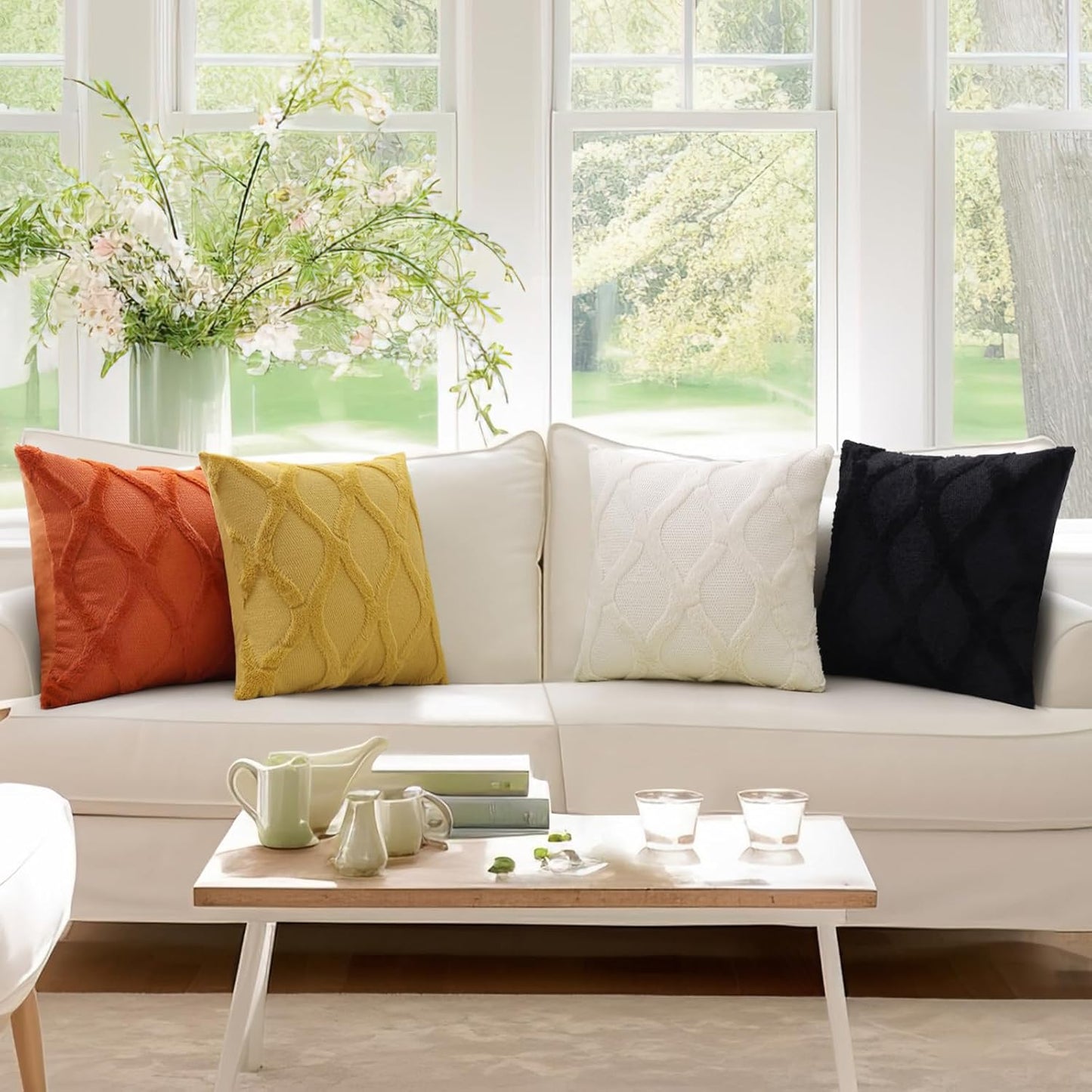 decorUhome Fall Throw Pillow Covers 16x16 Inch Set of 2, Soft Plush Faux Fur Wool Rust Couch Pillow Covers, Decorative Neutral Pillow Cases for Bed Sofa Living Room Home Decor