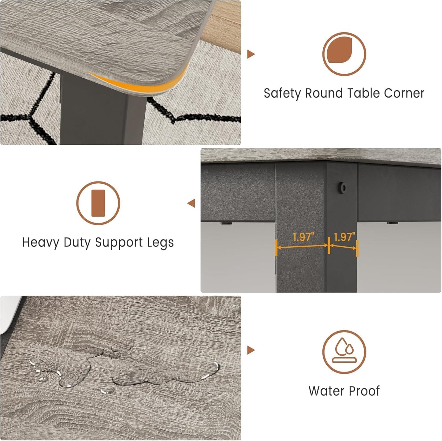 GarveeHome 78.7in Industrial Dining Table for 6, Wooden Long Dinner Table with Mortise Tenon Design, Kitchen Table with Sturdy Metal Legs, for Dining Room Home Office Living Room, Grey