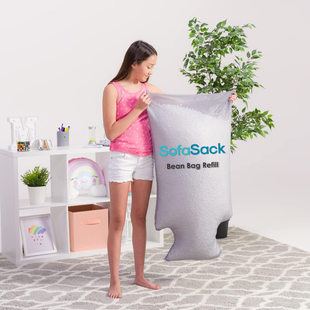 Sofa Sack Foam Filling Bean Bag Refill for Bean Bags, Loungers, and Pool Floats, 100L - 2Pk, White with EZ-Pour Zipper Spout