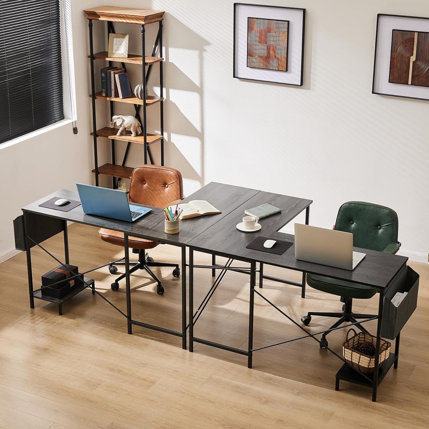 Whitmor L Shaped Gaming Desk - 50 Inch Reversible Corner Computer Desk with Wood Top, Metal Frame, CPU Stand & Side Bag, Home Office Dorm Sturdy Writing Workstation, Grey