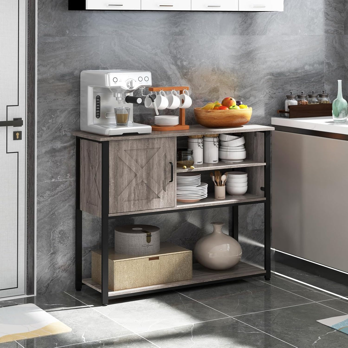 41" Console Table with Storage Cabinet, Sofa Table with Storage Shelves, Coffee Bar Table, Sofa Entryway Tables for Entry Way, Behind Couch Table for Living Room Hallway, Gery