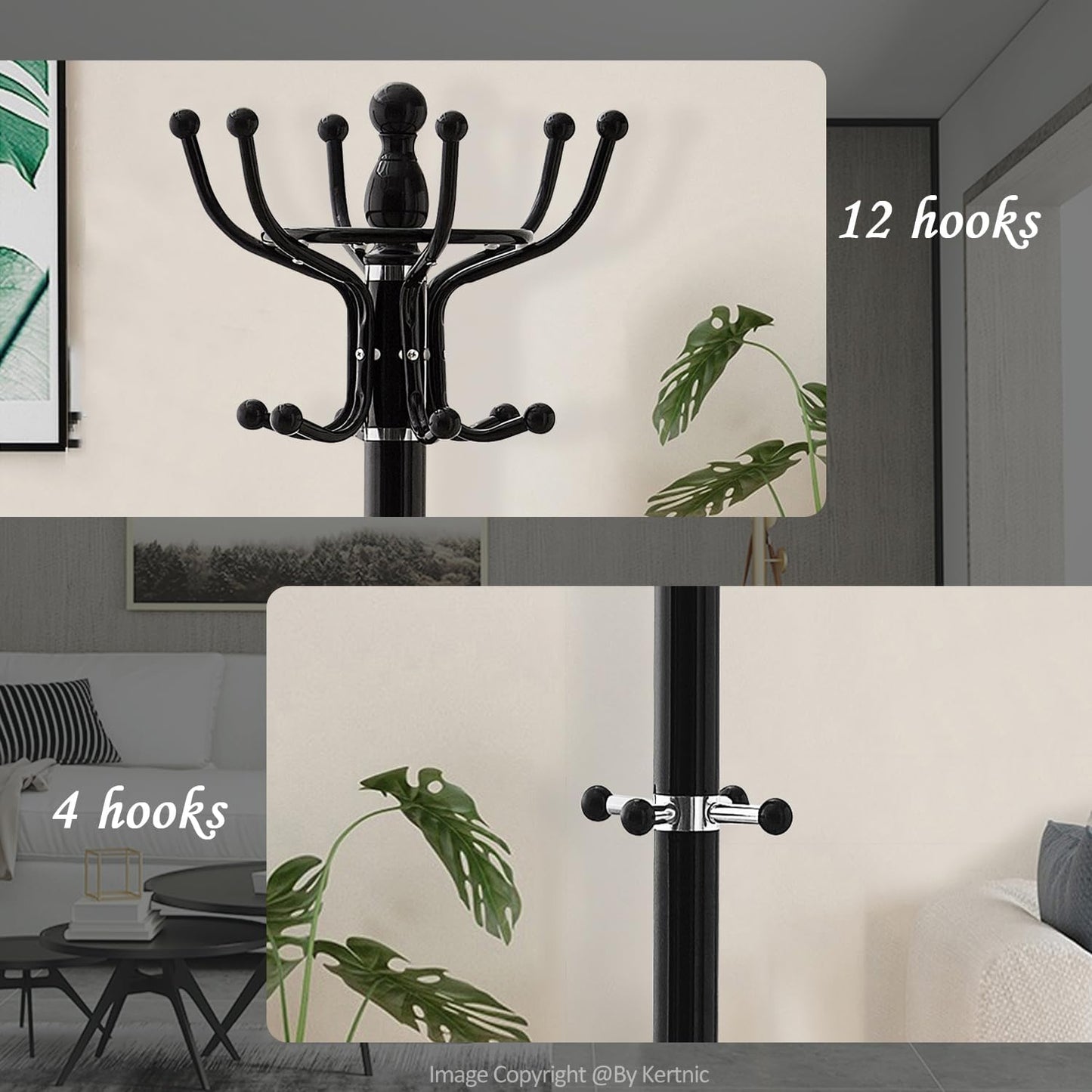 Kertnic Freestanding Coat Rack with 16 Hooks & Marble Base - Heavy Duty Metal Hall Tree Stand for Entryway, Hats, Coats, Bags Rack- Modern Hanger Organizer for Home, Office, Dorm (16 hooks -White)