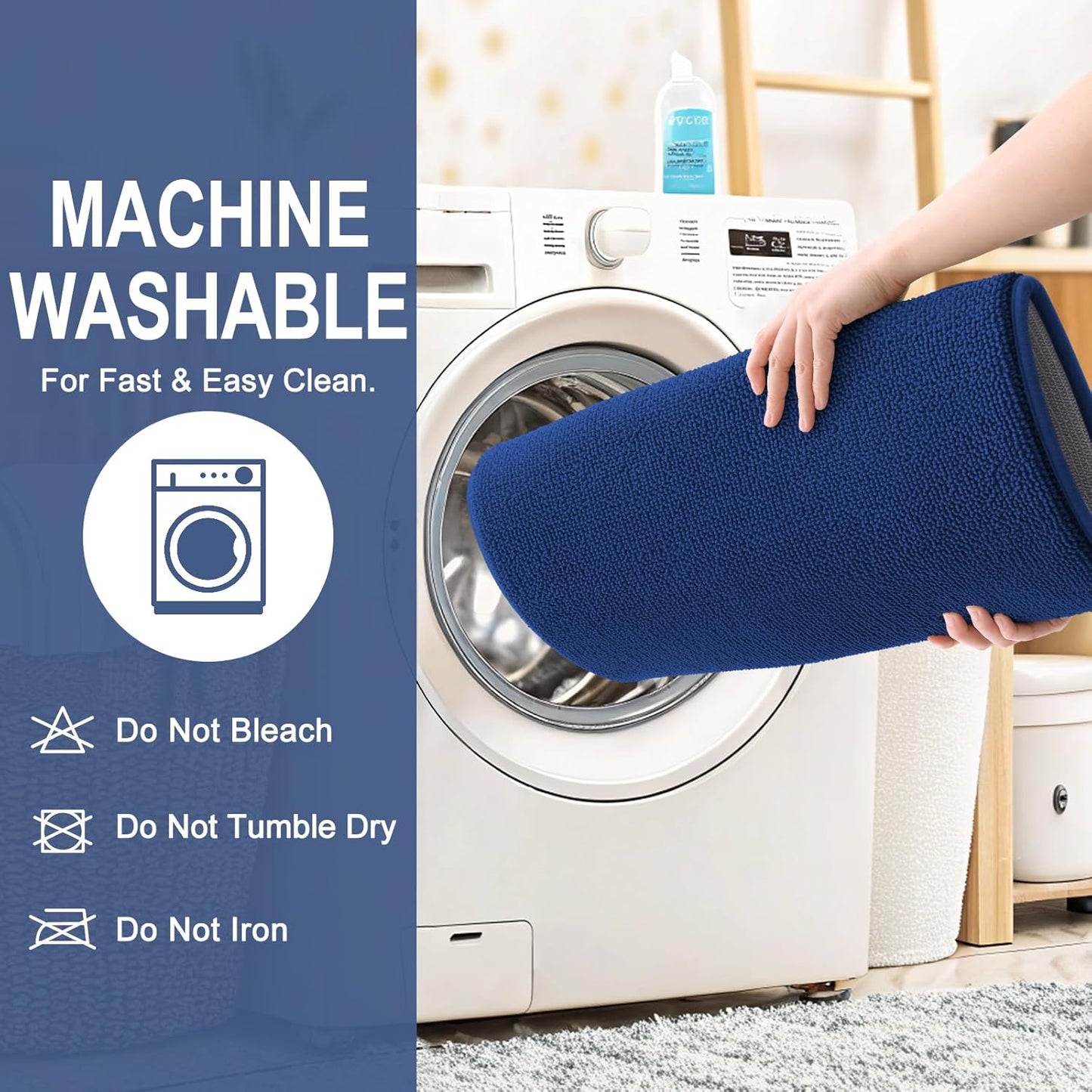 OLANLY Thick Memory Foam Bath Mat Rug 24x16, Extra Soft Absorbent Bathroom Rug, Quick Dry Bath Mats, Non-Slip, Machine Washable Carpet for Bathroom, Tub and Shower, Home Decor Accessories, Navy