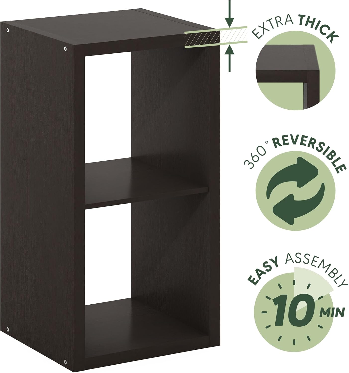 Furinno Cubicle Open Back Decorative Cube Storage Organizer, 2-Cube, Black Dark Oak