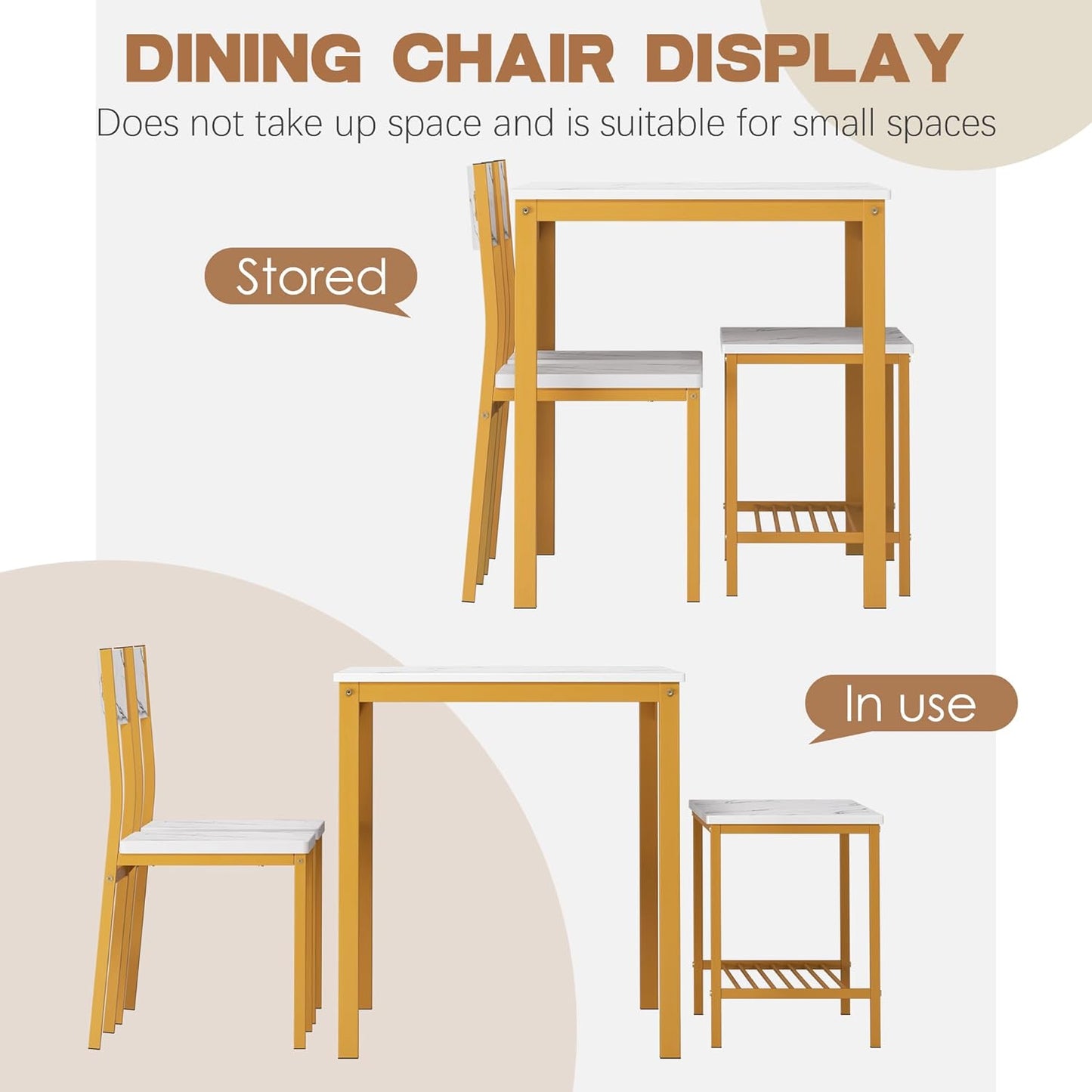 sogesfurniture 4-Piece Bench Style Dining Table Set, 4-Person Space-Saving Dinette for Kitchen,43'' Wood Kitchen Table & Chair Set for Breakfast Nook and Small Space, Glod&White