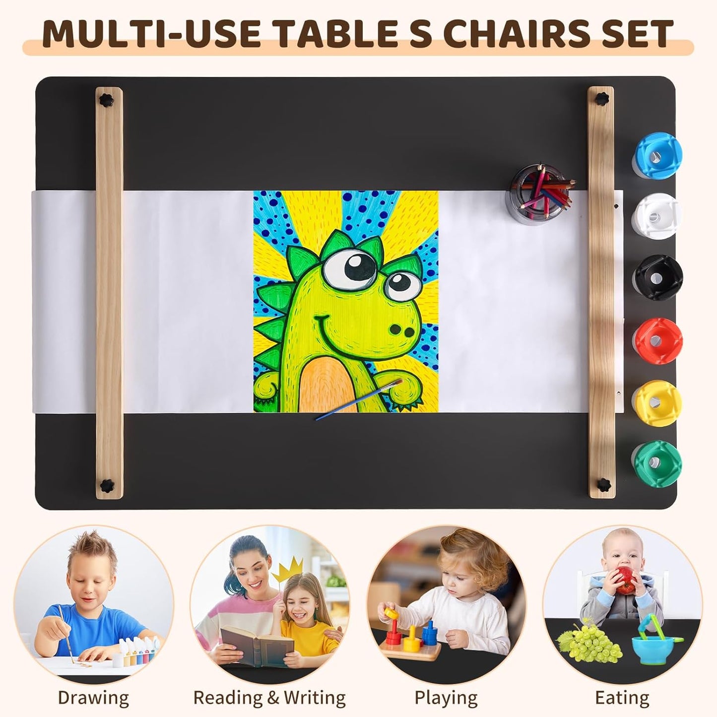 4 In 1 Kids Art Table and Chair Set,Toddler Craft Large Storage Desk with Portable Art Supply Organizer, Drawing Desk, Kids Activity and Study Table, Activity & Crafts for Children Wooden Furniture